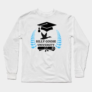 Silly Goose University - Flying Goose Black Design With Blue Details Long Sleeve T-Shirt